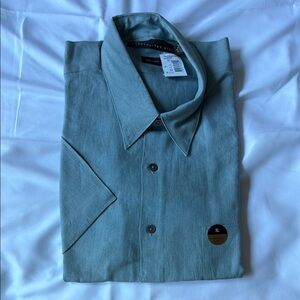 Bloomingdale's Men's Sage Green Short-Sleeve Button-Down Shirt